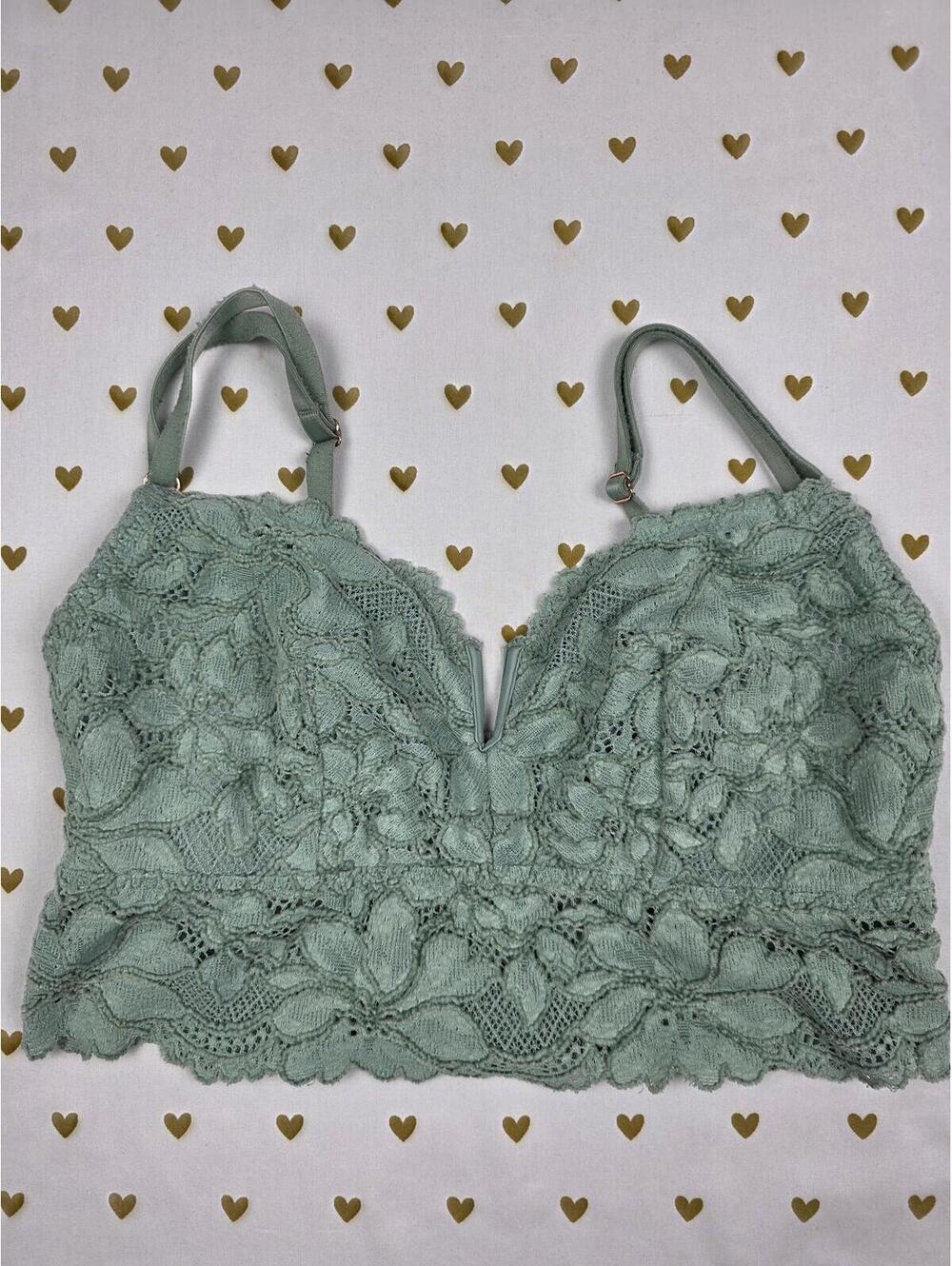 Victorias Secret Pink Green Lace Cute Small Bralette Bra Top Tank